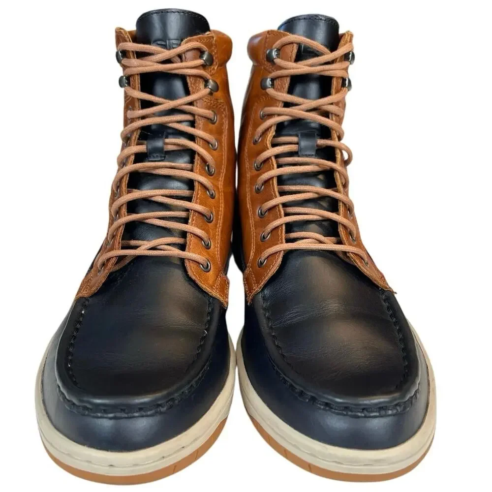 Diesel Tatradium Club Tatra Leather Boots Mens 12 Brown Navy Blue Moc Toe Y00839